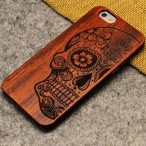 iPhone 7 & 7 Plus Wooden Bamboo Skull Case Cover - Picture 1 of 5